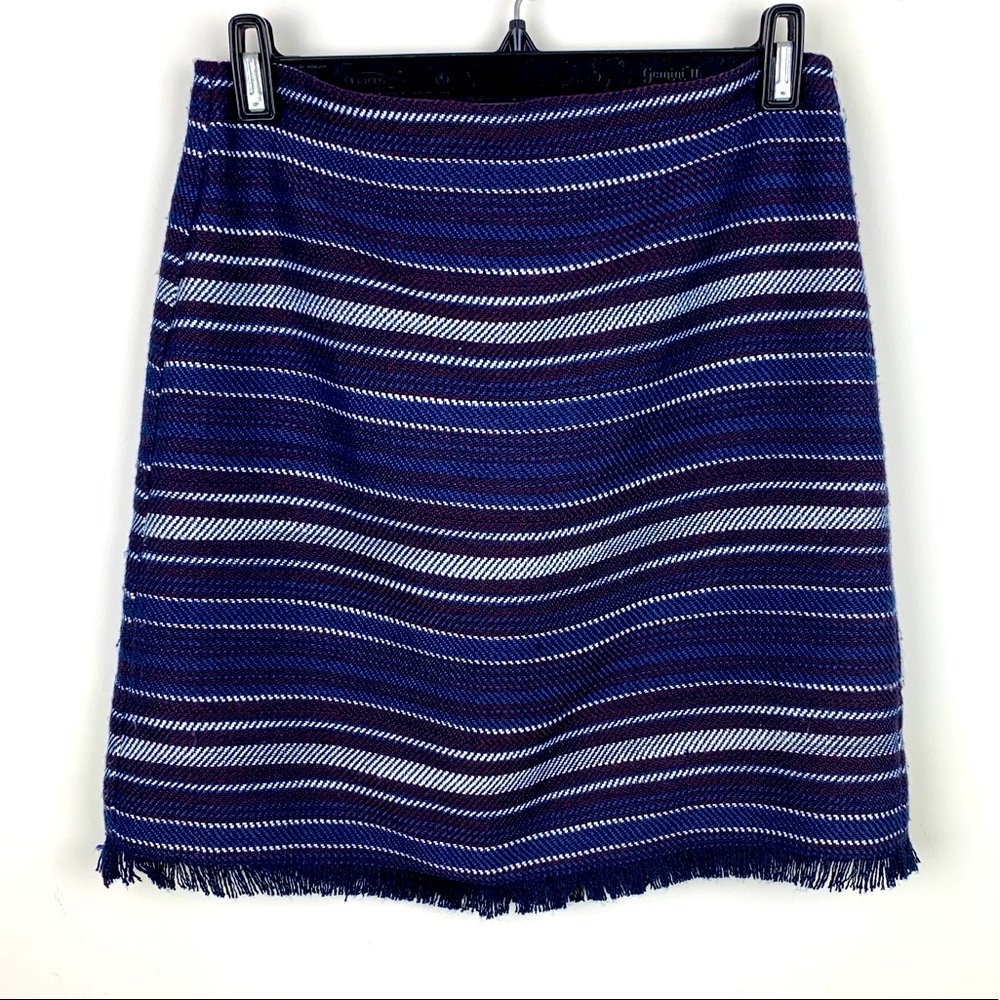Ann Taylor LOFT Striped Tweed Fringe Navy Skirt